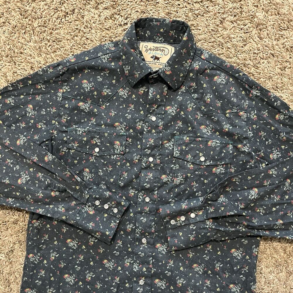 Western Floral Men's Casual Button-Down Shirt - Dark Navy Floral
